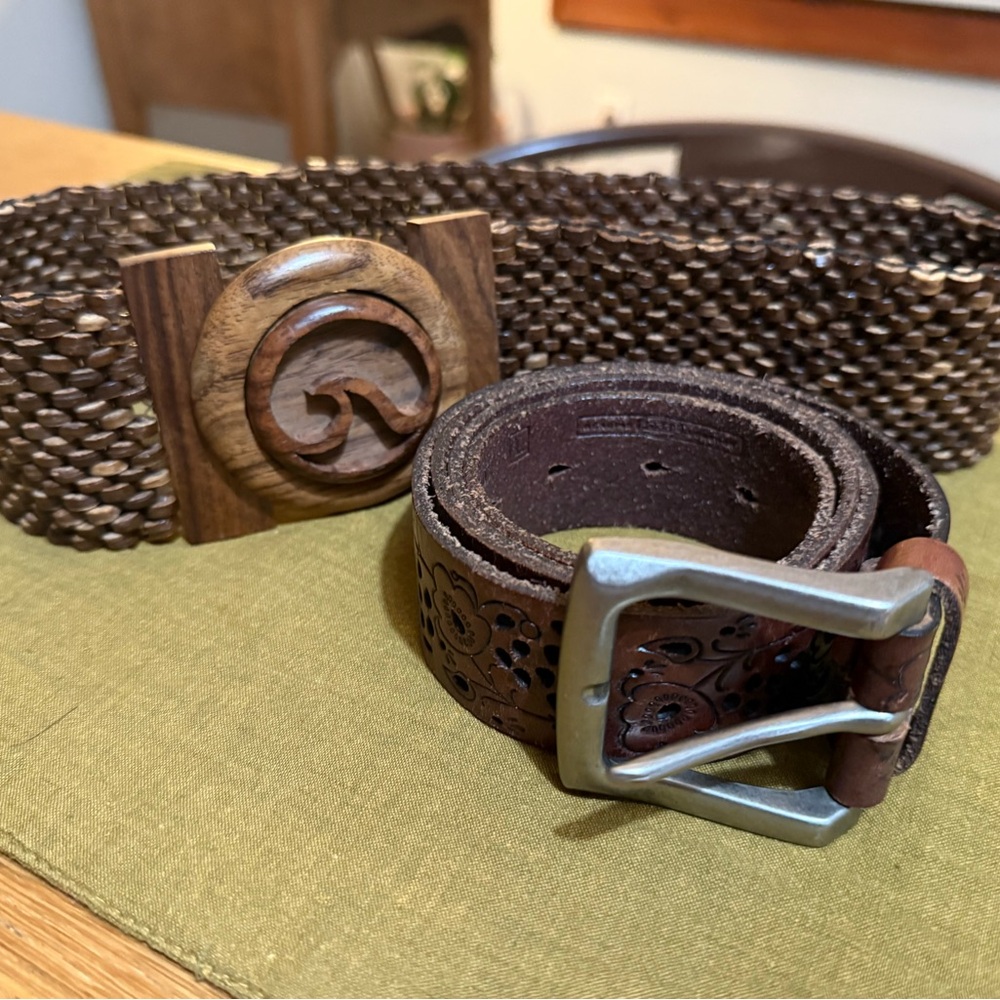 Belt bundle -Brown Woven women’s Belt with Carved Buckle. Fossil floral belt.